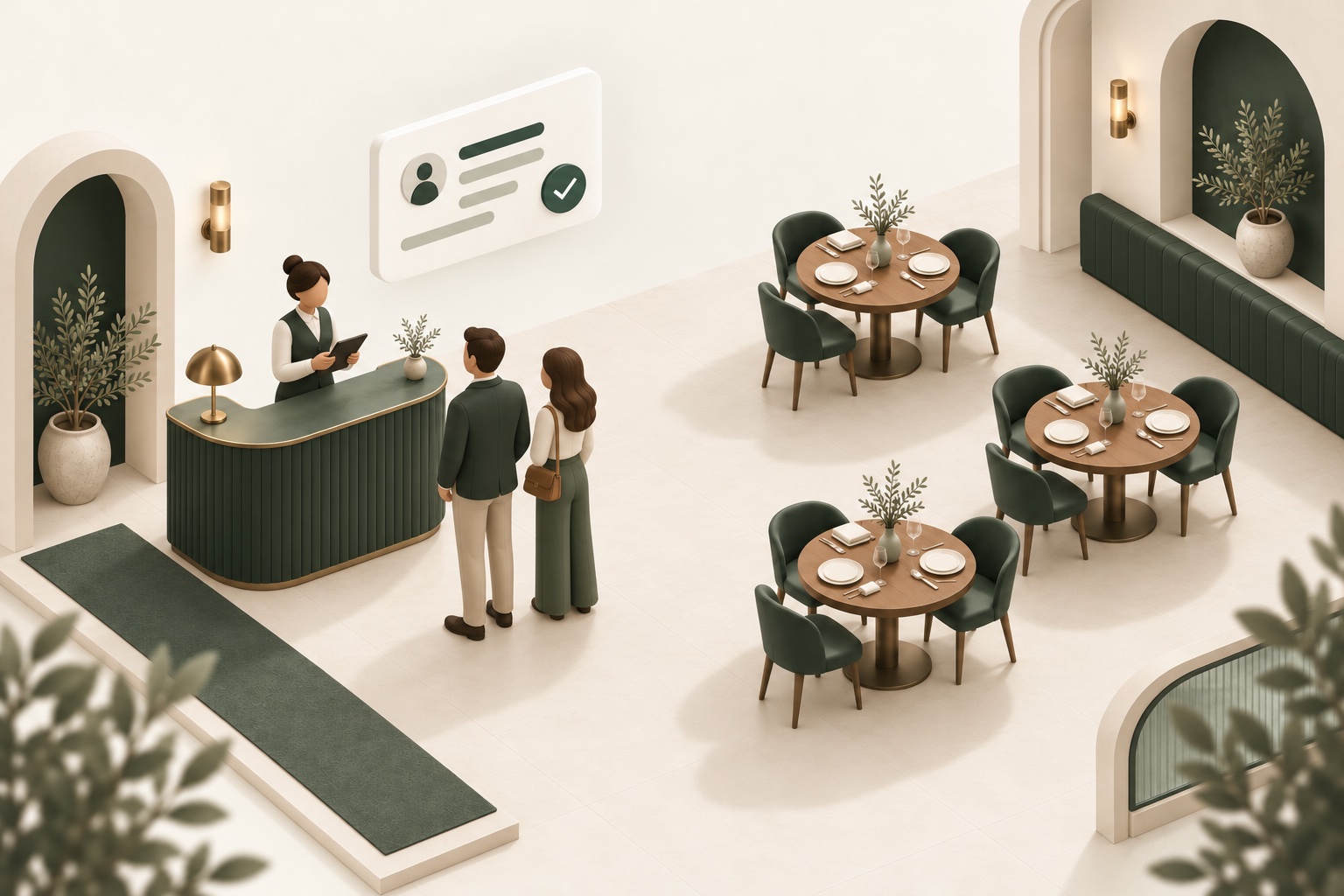 Illustrazione dell’accoglienza al ristorante con Tavola