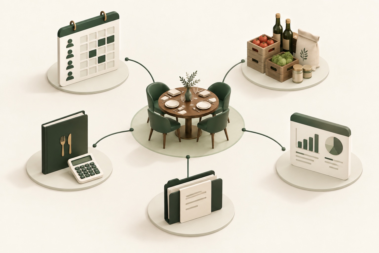 Illustrazione dei moduli per personale, magazzino, menu, documenti e controllo